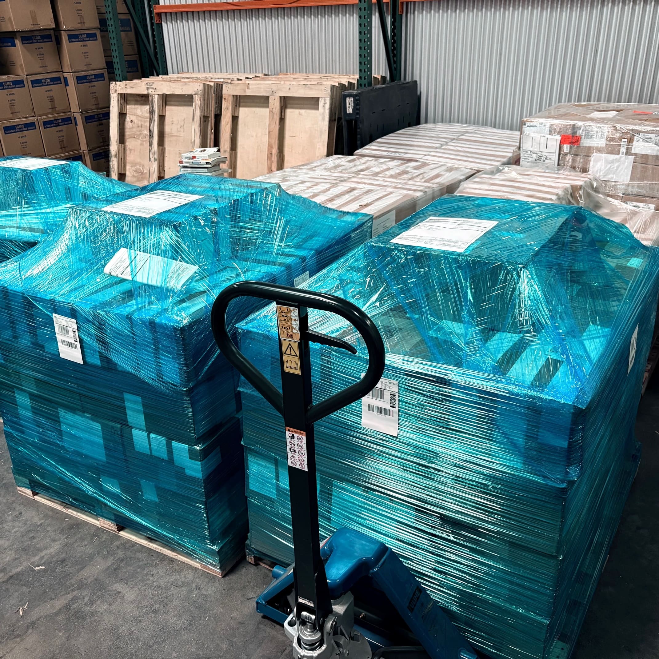 “Inventory organized and ready for shipment in our warehouse.”